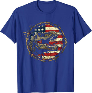 Dinosaur 4th of July America Flag Vintage Amerisaurus Rex T-Shirt - T-Shirt | Royal