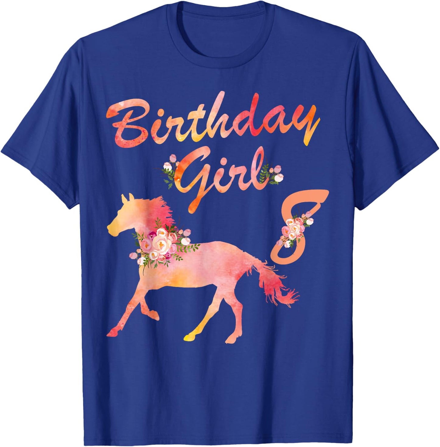 Horse Lover 8th Birthday For Girls Love Horses 8 Years Old T-Shirt - T-Shirt | Royal