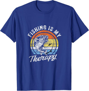 Fishing is My Therapy Men's Funny Bass Fishing T-Shirt - T-Shirt | Royal