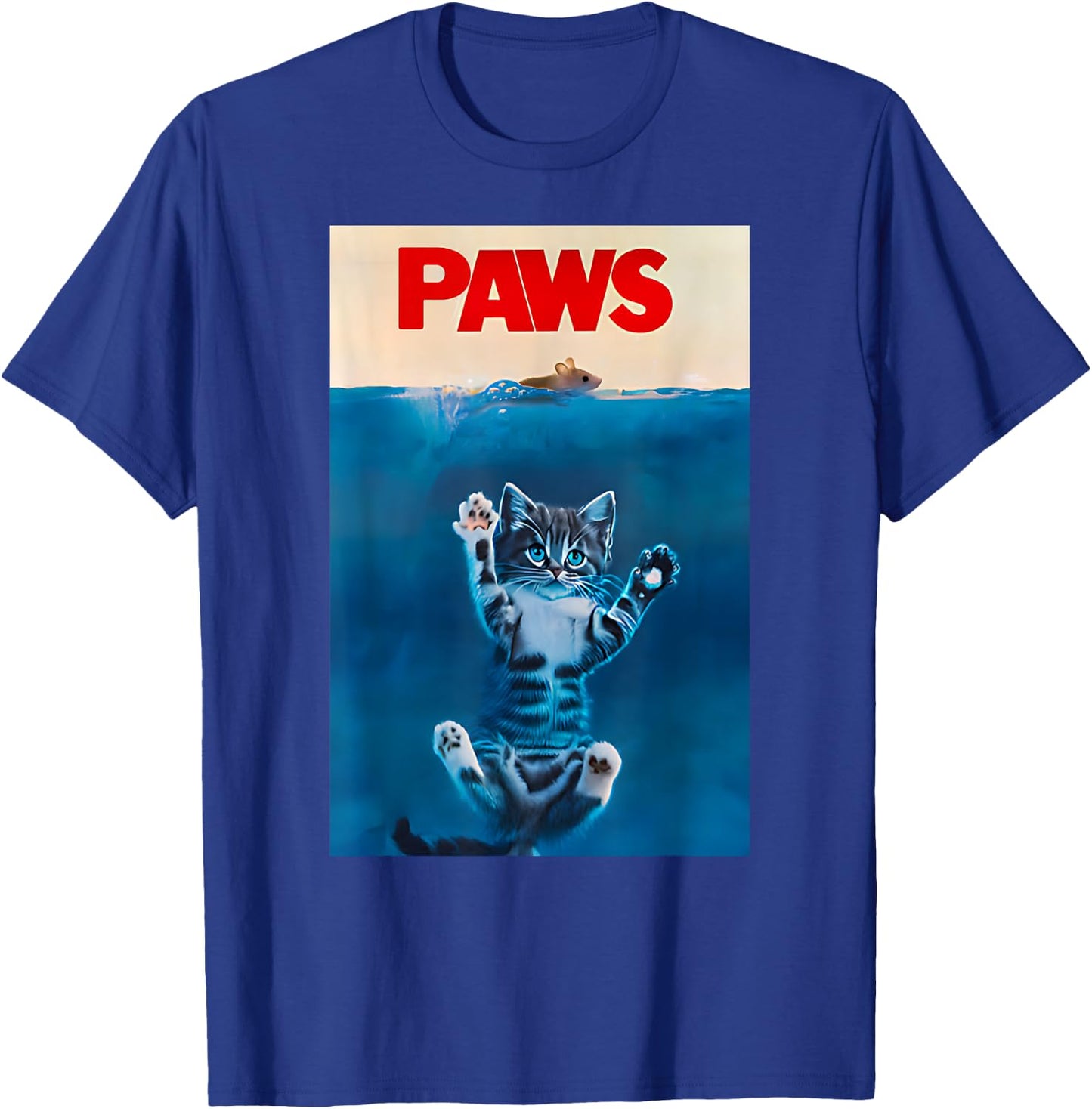 PAWS Parody Cat Lover Funny Kitten Shark Mouse Gift meow Men Women Girls Kids T-Shirt - T-Shirt | Royal