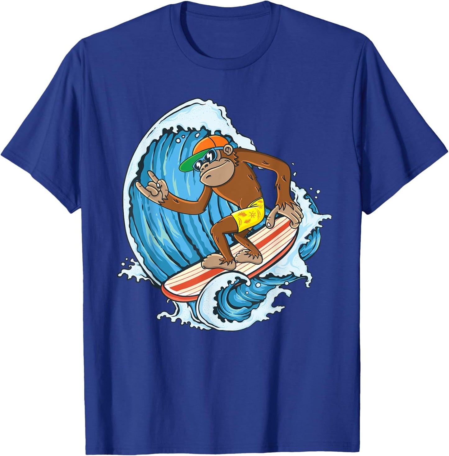 Retro Surfboard Boys Kids Surfboarders Cute Surfing Monkey T-Shirt - T-Shirt | Royal