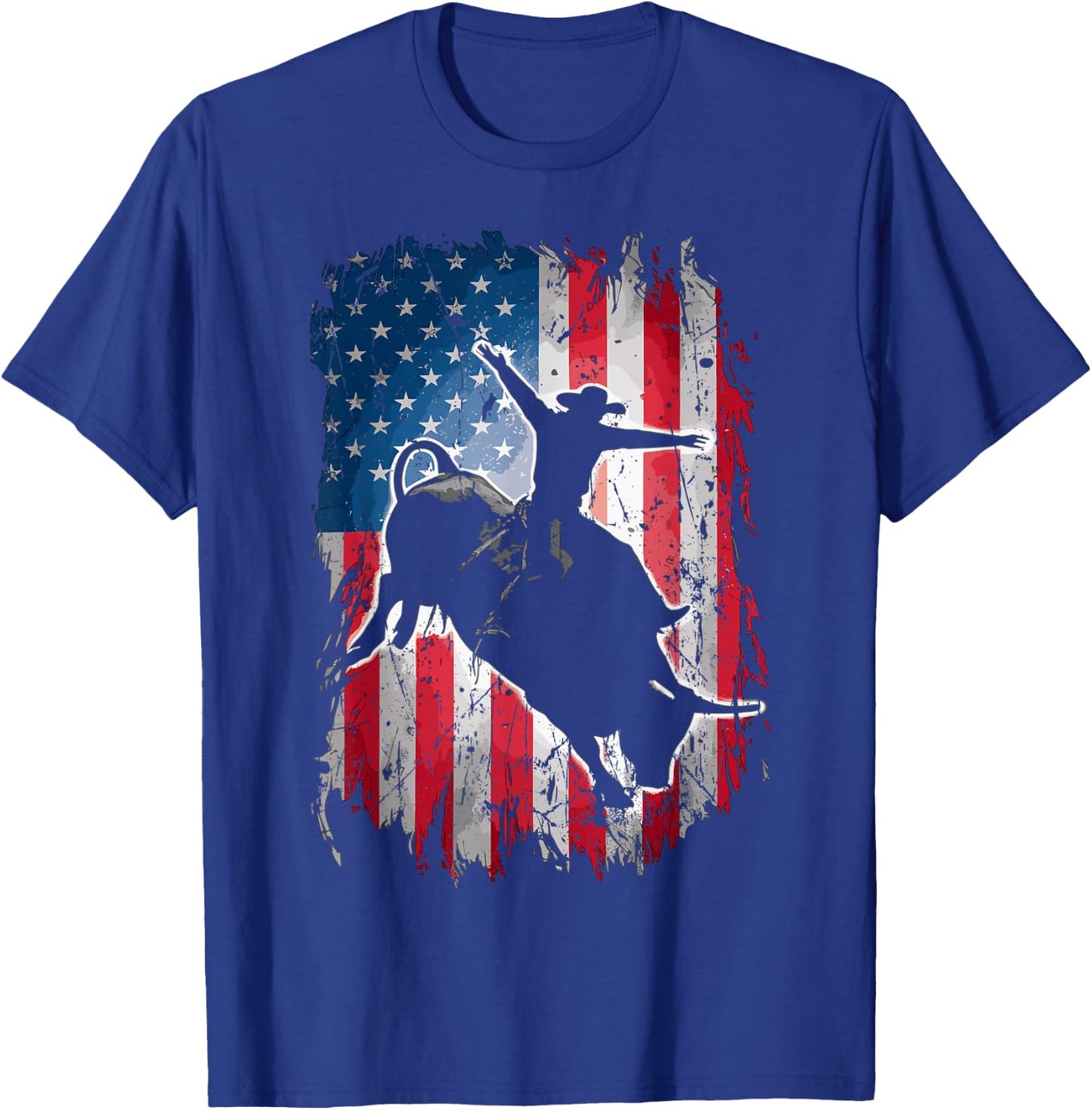 Rodeo Rider Bull USA Flag American Patriotic Cowboys T-Shirt - T-Shirt | Royal