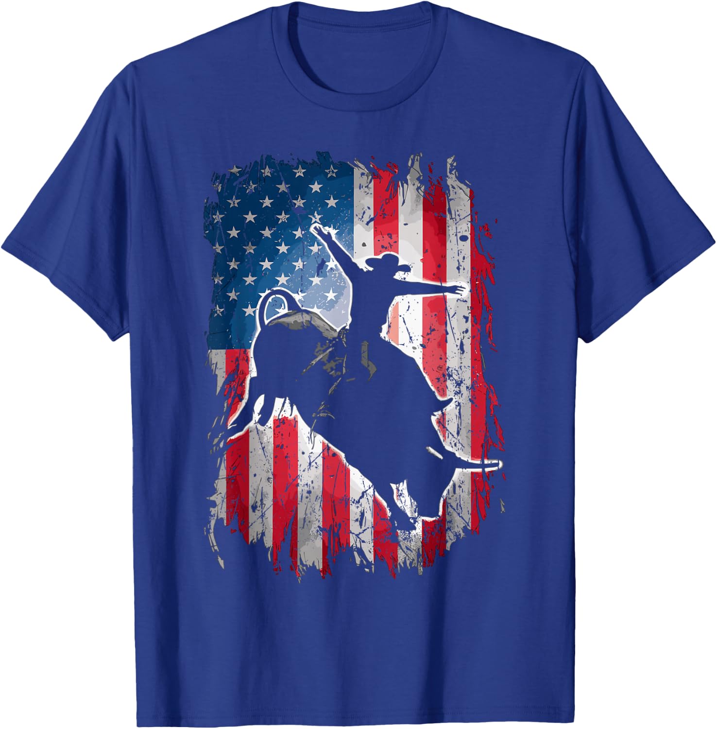 Rodeo Rider Bull USA Flag American Patriotic Cowboys T-Shirt - T-Shirt | Royal