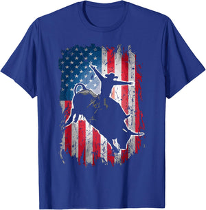 Rodeo Rider Bull USA Flag American Patriotic Cowboys T-Shirt - T-Shirt | Royal