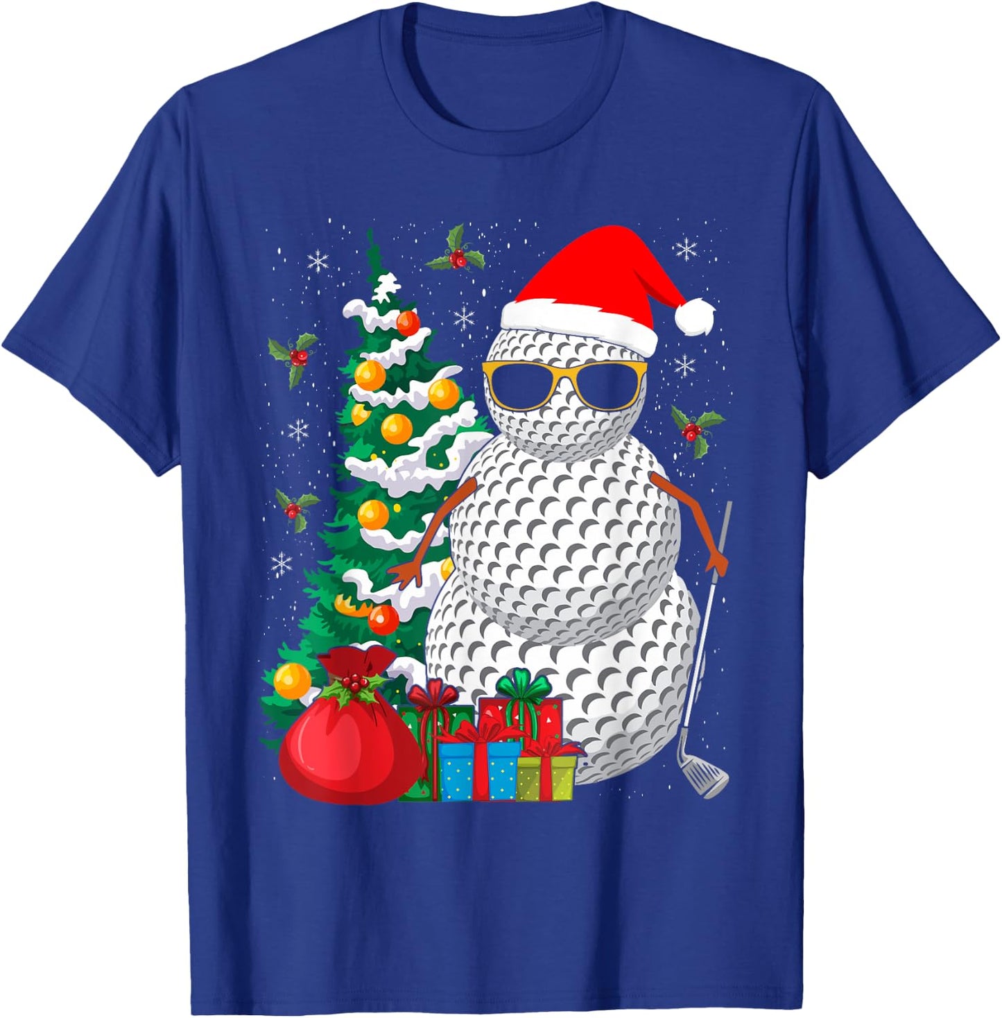 Santa Snowman Golf Ball Christmas Golfer T-Shirt - T-Shirt | Royal