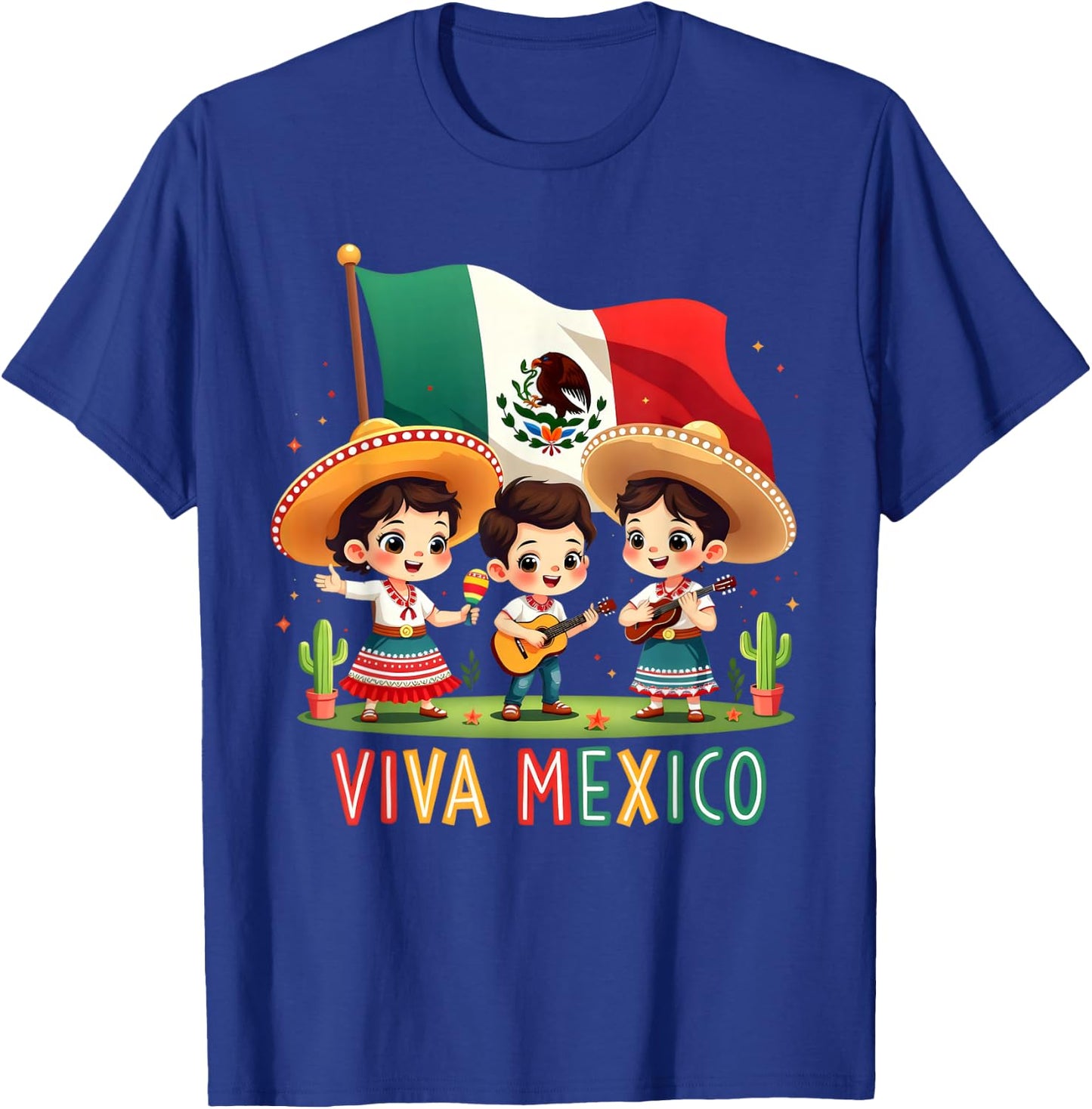 Viva Mexico Girl Boy Maracas Guitar Mexican Independence Day T-Shirt - T-Shirt | Royal