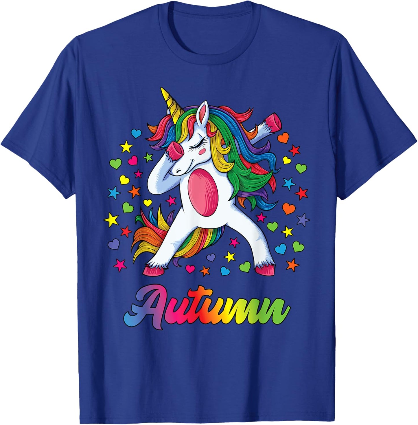 Autumn Dabbing Unicorn Rainbow Personalized Name Custom T-Shirt - T-Shirt | Royal