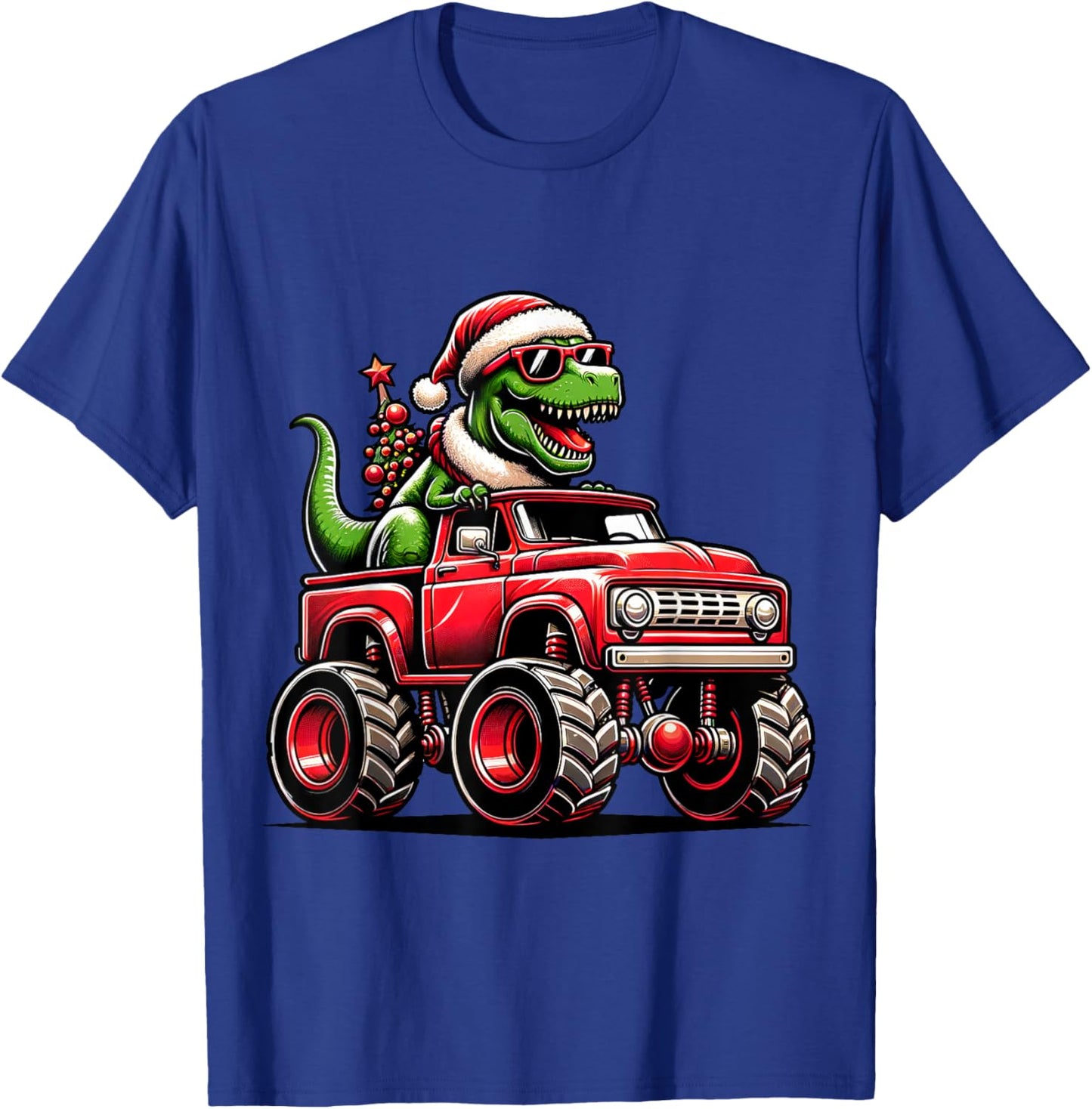 Christmas T Rex Monster Truck Boys Dinosaur Santa Xmas Funny T-Shirt - T-Shirt | Royal