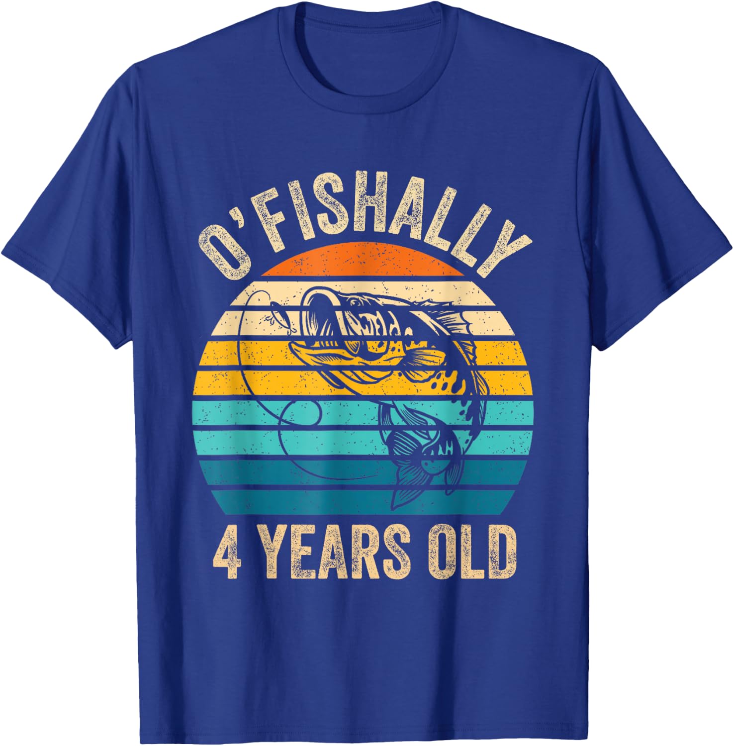 Ofishally 4 Year Old Shirt 4th Birthday Vintage Fishing T-Shirt - T-Shirt | Royal