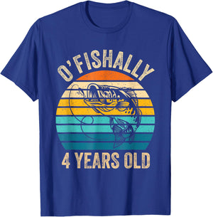 Ofishally 4 Year Old Shirt 4th Birthday Vintage Fishing T-Shirt - T-Shirt | Royal