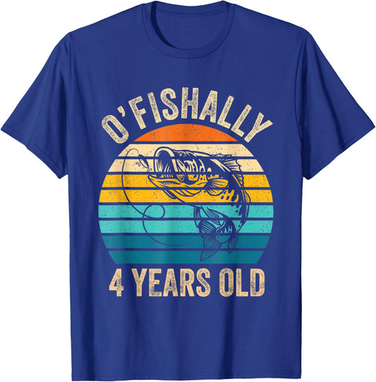 Ofishally 4 Year Old Shirt 4th Birthday Vintage Fishing T-Shirt - T-Shirt | Royal