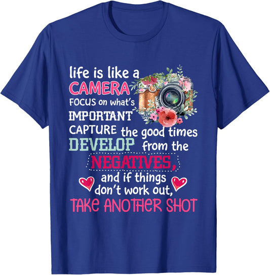 Photographer Photography Cute Life Is Like A Camera T-Shirt - T-Shirt | Royal