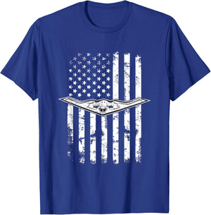 B-2 Stealth Bomber Military Airplane American Flag T-Shirt - T-Shirt | Royal