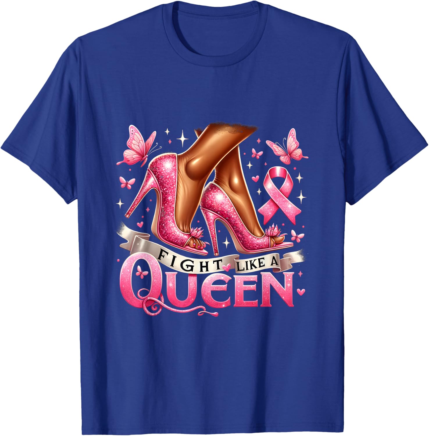 Black Queen Woman Fight Like A Queen Breast Cancer Awareness T-Shirt - T-Shirt | Royal