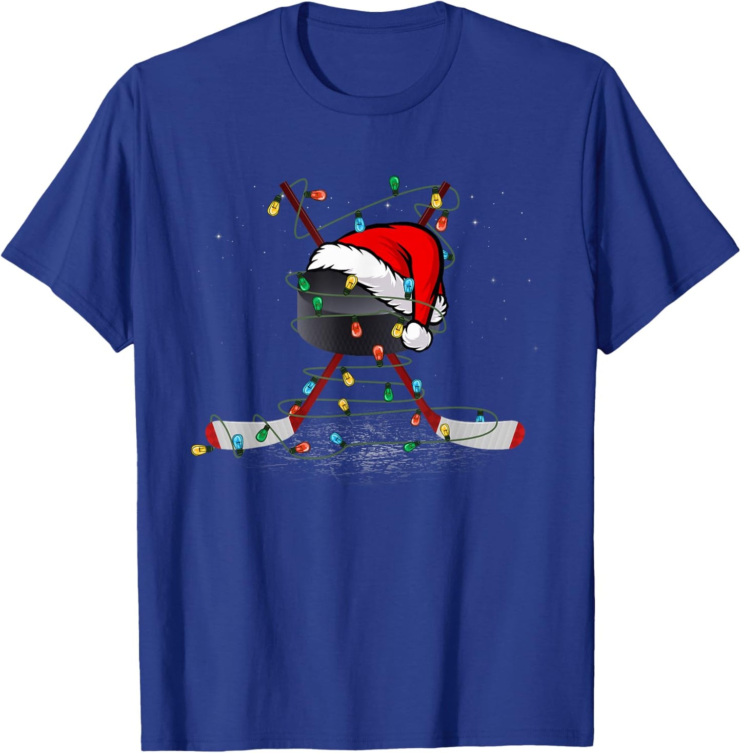 Funny Christmas Hockey Santa Hat Xmas Lights Kids Boys Men T-Shirt - T-Shirt | Royal