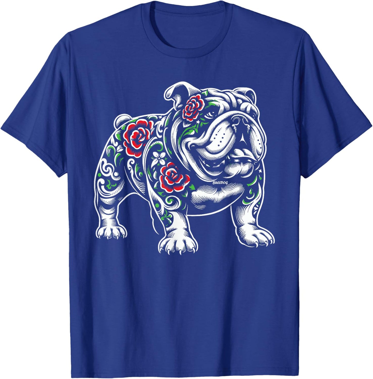 Bulldog Floral Red Rose T-Shirt - T-Shirt | Royal