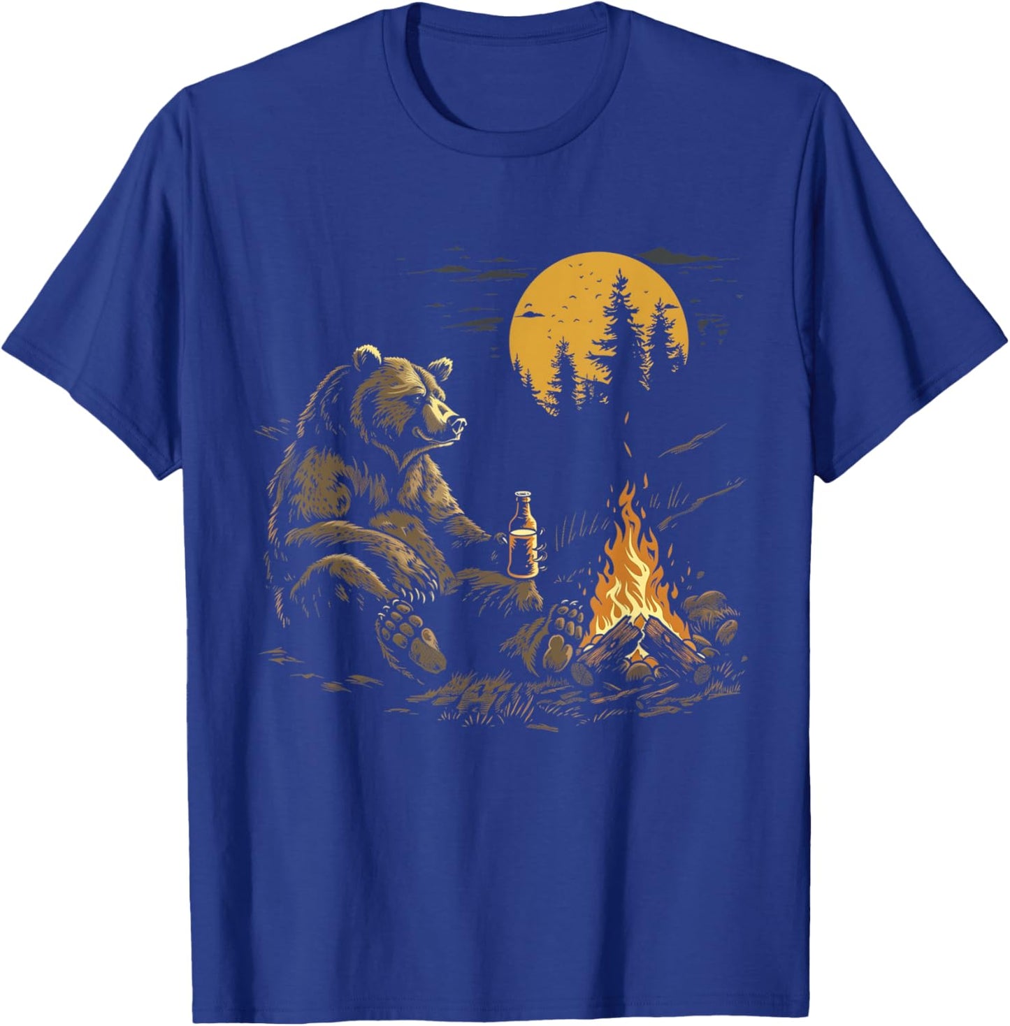 Camping Bear Drinking Beer Hiking Nature Funny Grizzly Bear T-Shirt - T-Shirt | Royal