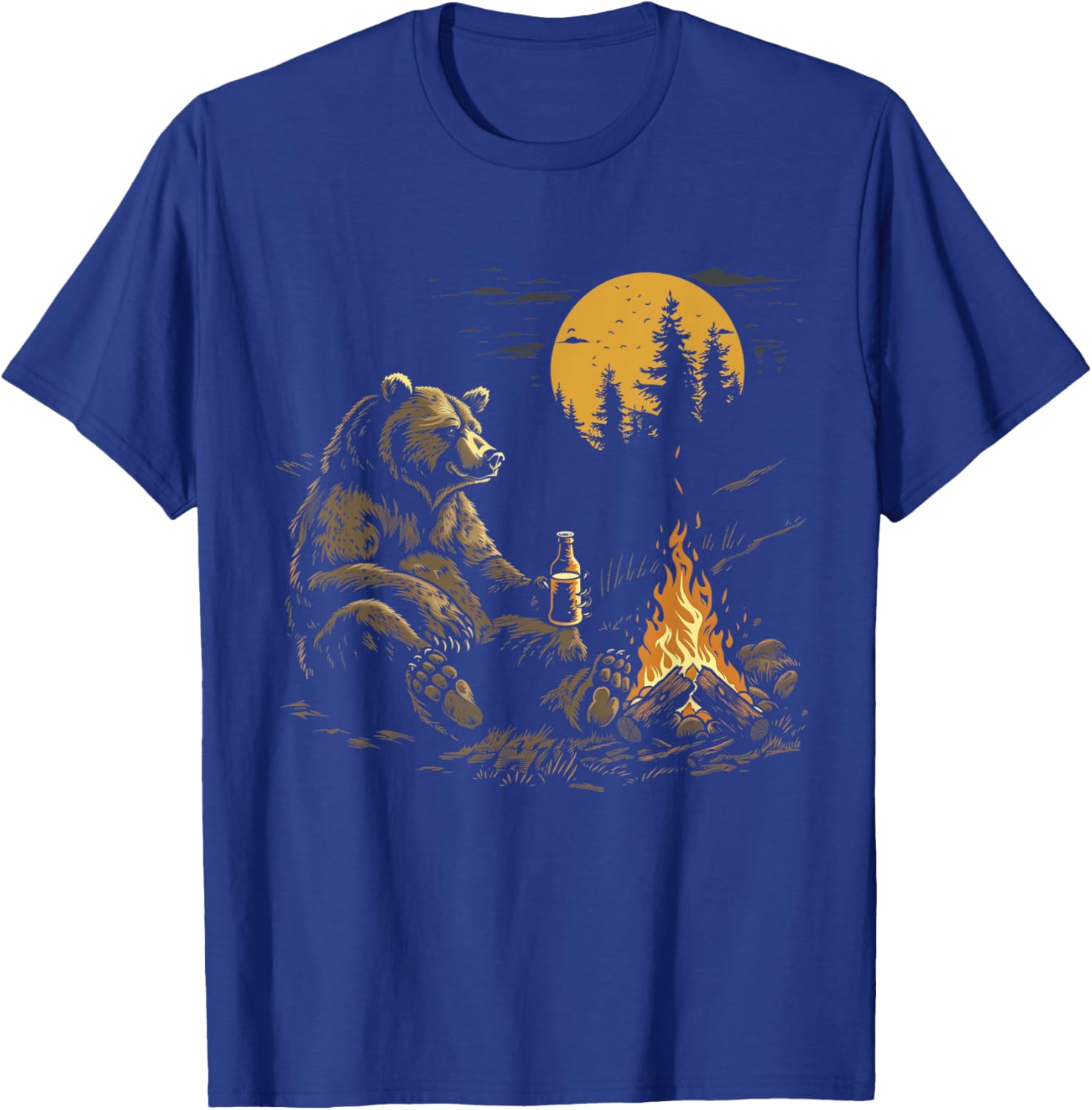 Camping Bear Drinking Beer Hiking Nature Funny Grizzly Bear T-Shirt - T-Shirt | Royal