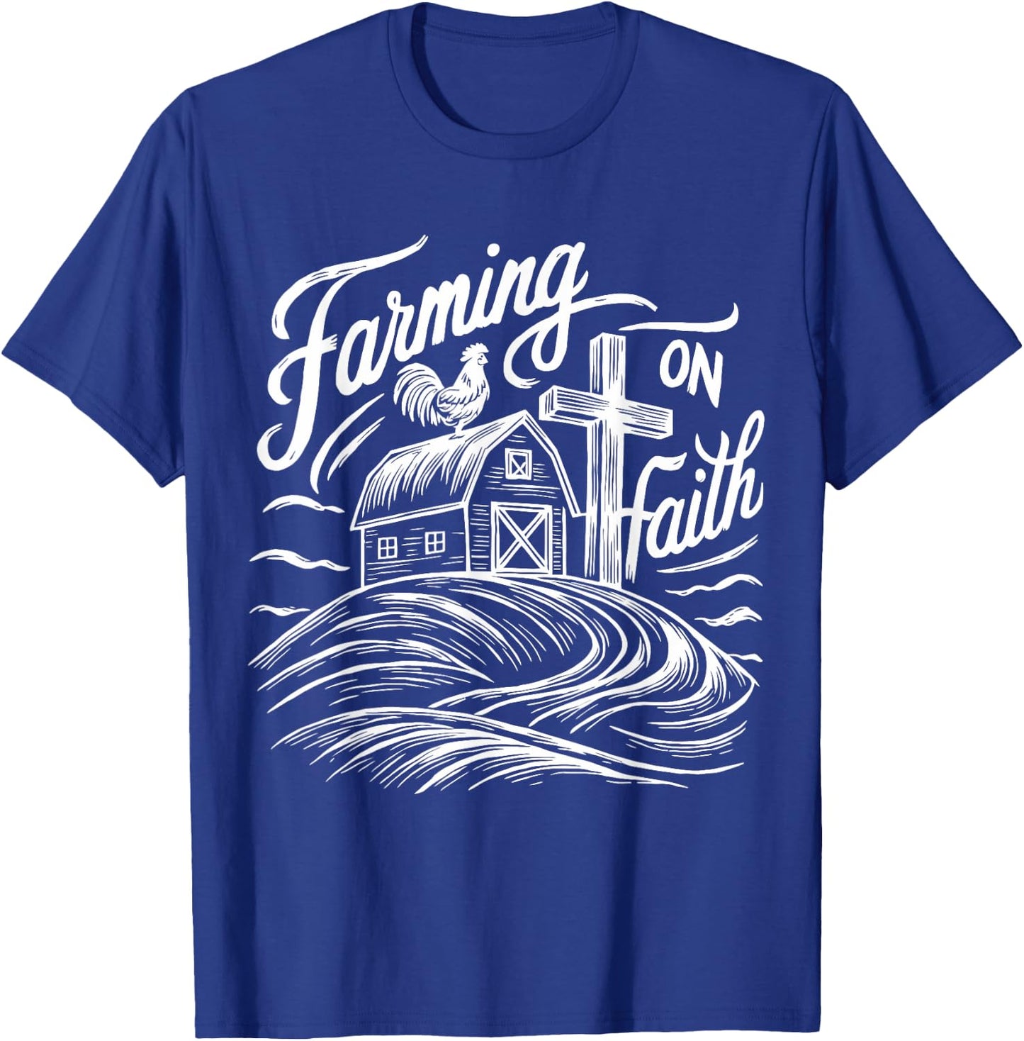 Farming on Faith Barn Cross Christian Farmer Religious T-Shirt - T-Shirt | Royal