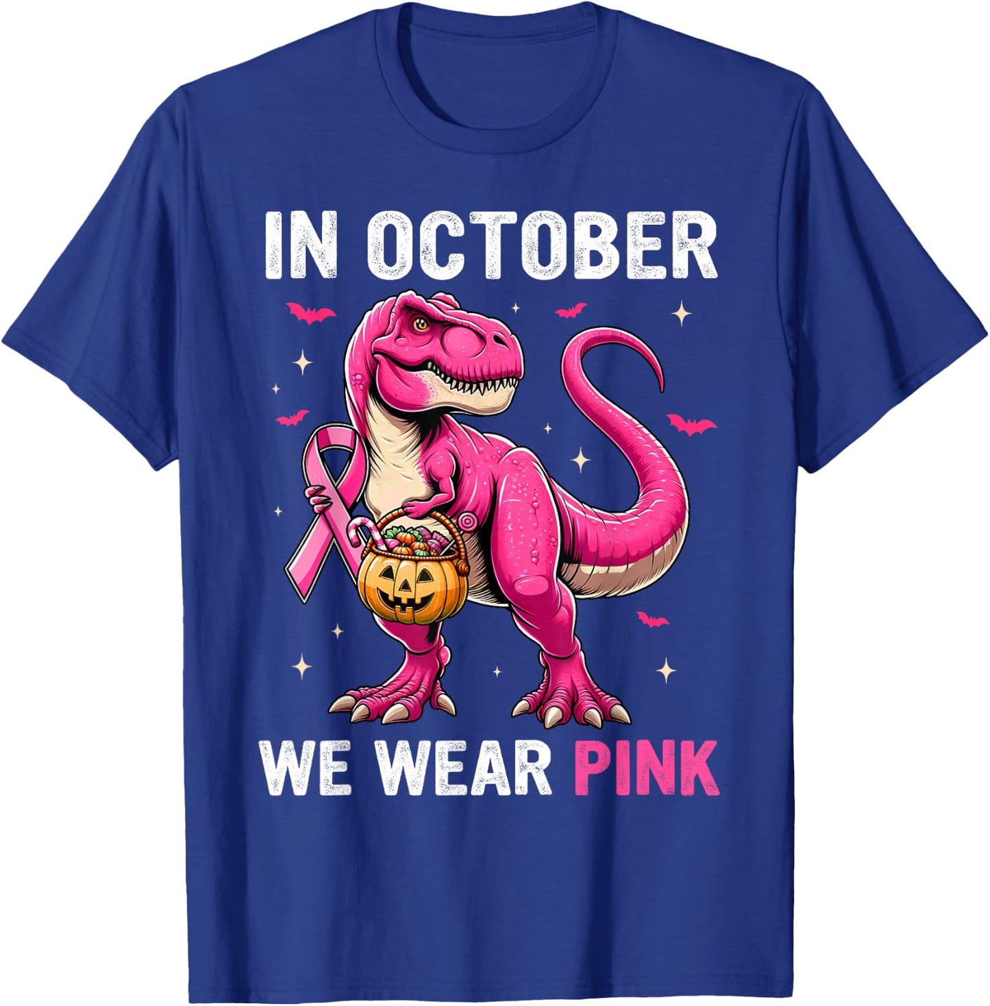 In October We Wear Pink Dinosaur Boys Kids Breast Cancer T-Shirt - T-Shirt | Royal