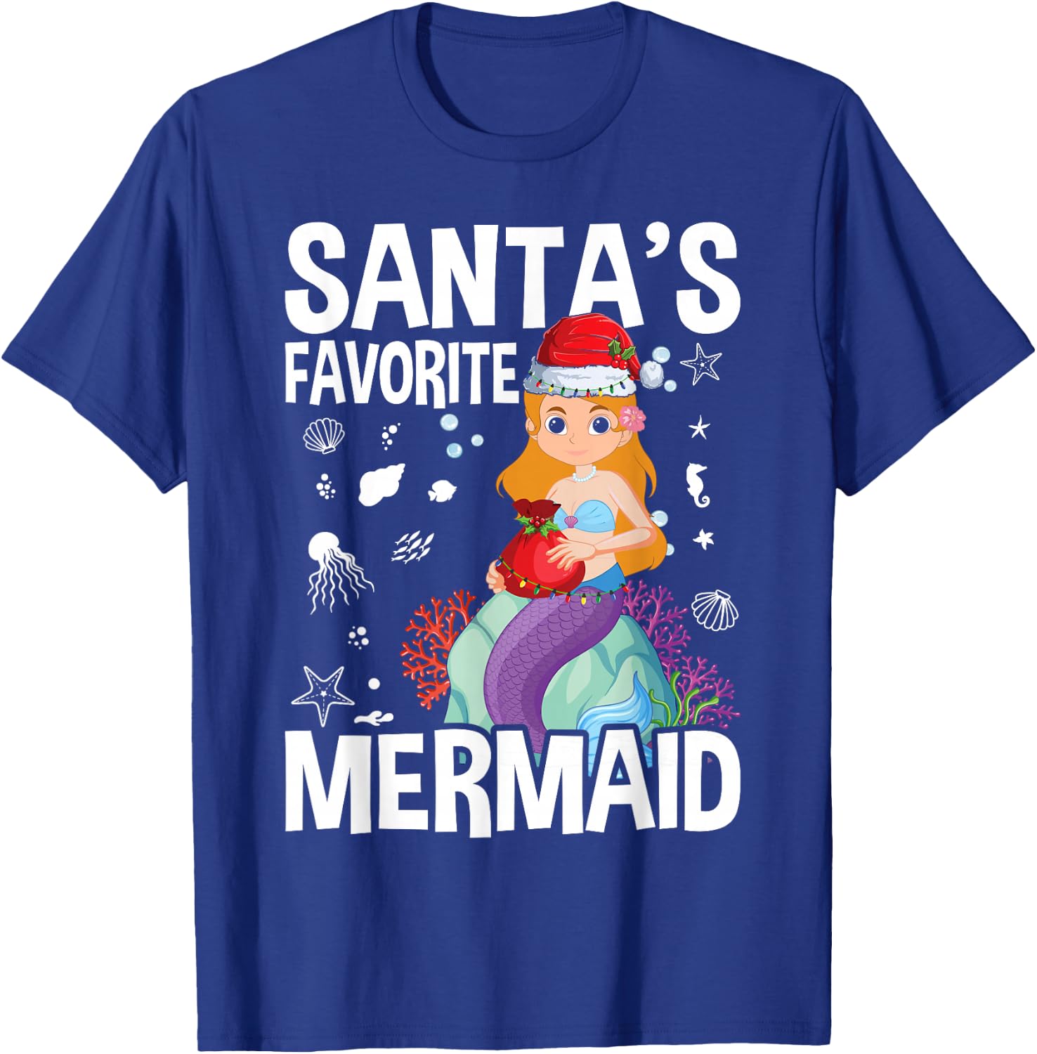 Santa's Favorite Mermaid Christmas T-Shirt - T-Shirt | Royal