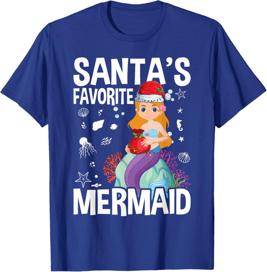 Santa's Favorite Mermaid Christmas T-Shirt - T-Shirt | Royal