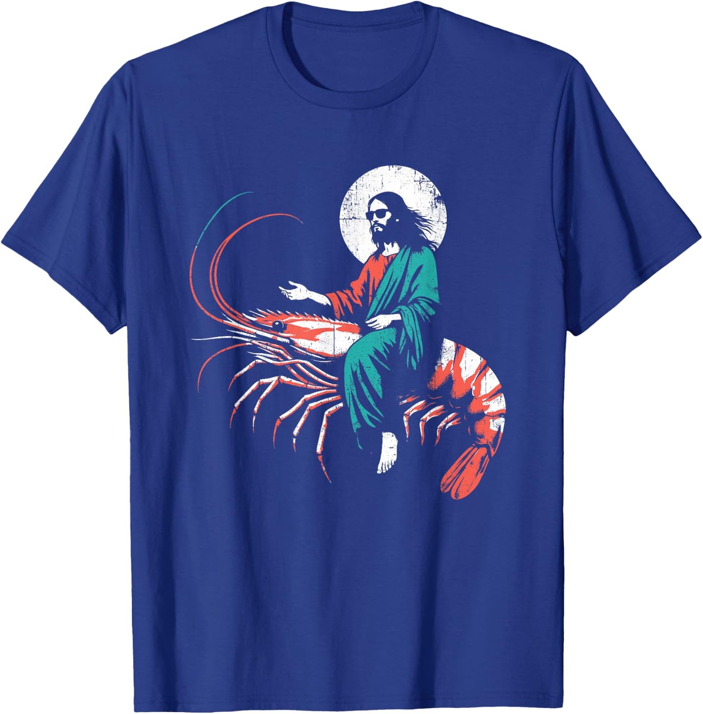 Jesus Riding A Shrimp - Funny Christian Prawn Lover T-Shirt - T-Shirt | Royal