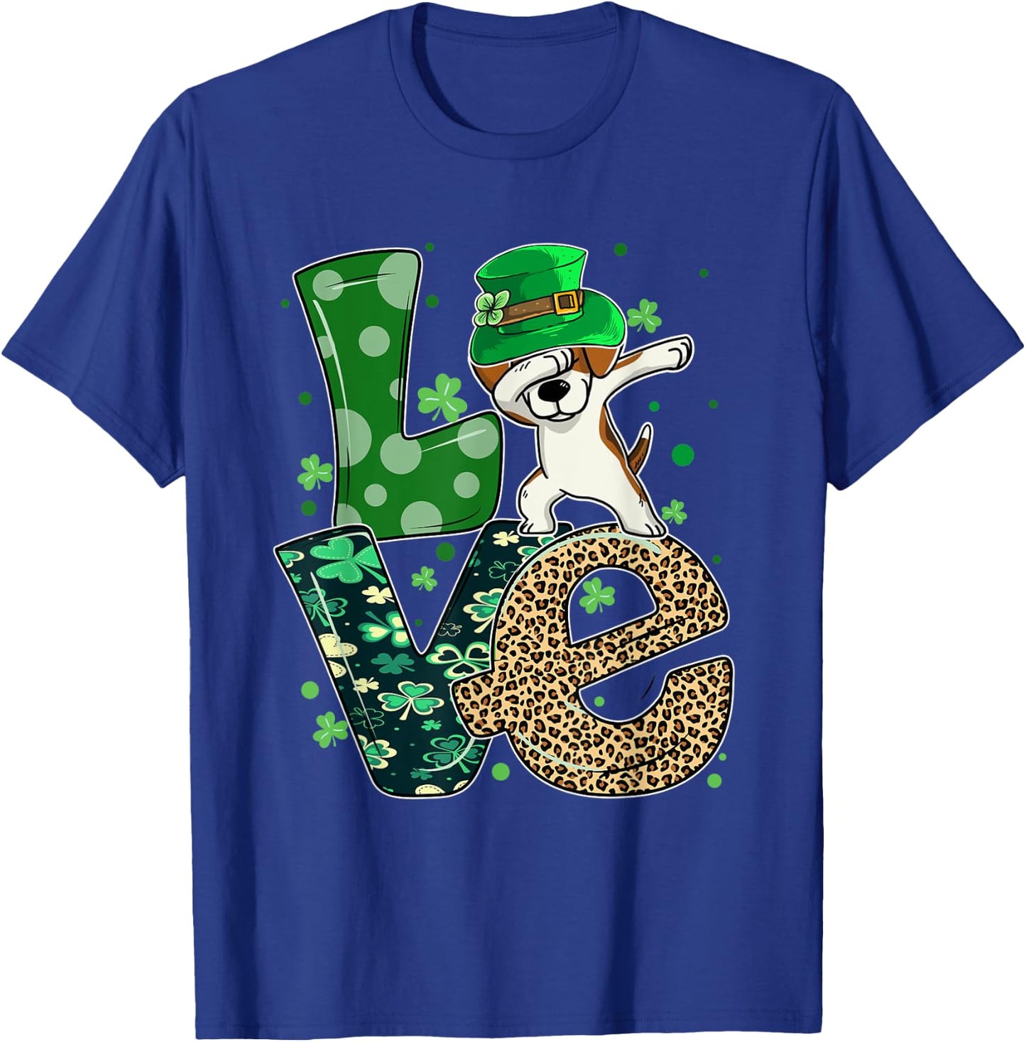 Beagle Dog Dabbing Leopard LOVE Shamrock For St Patricks Day T-Shirt - T-Shirt | Royal