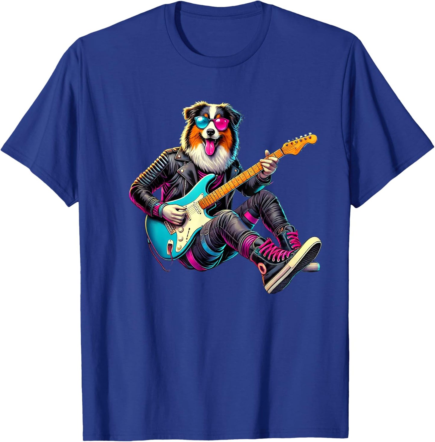 Australian Shepherd Electric Guitar Funny Dog Rock Band Pet Men Women Kids T-Shirt - T-Shirt | Royal