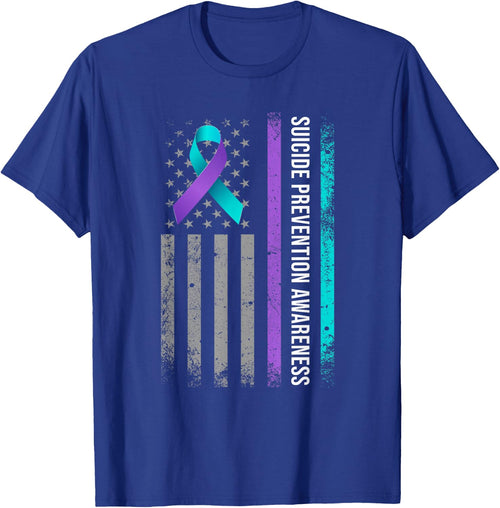 American Flag Suicide Prevention Awareness Teal and Purple