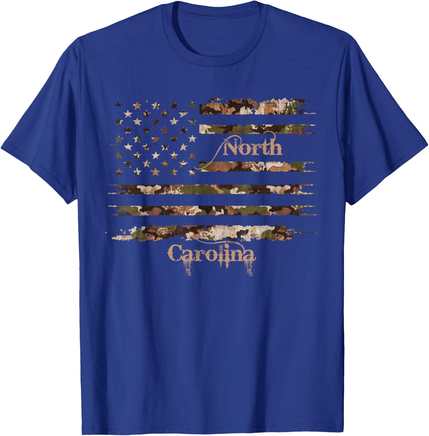 North Carolina USA Desert Camo Distressed American Flag T-Shirt - T-Shirt | Royal