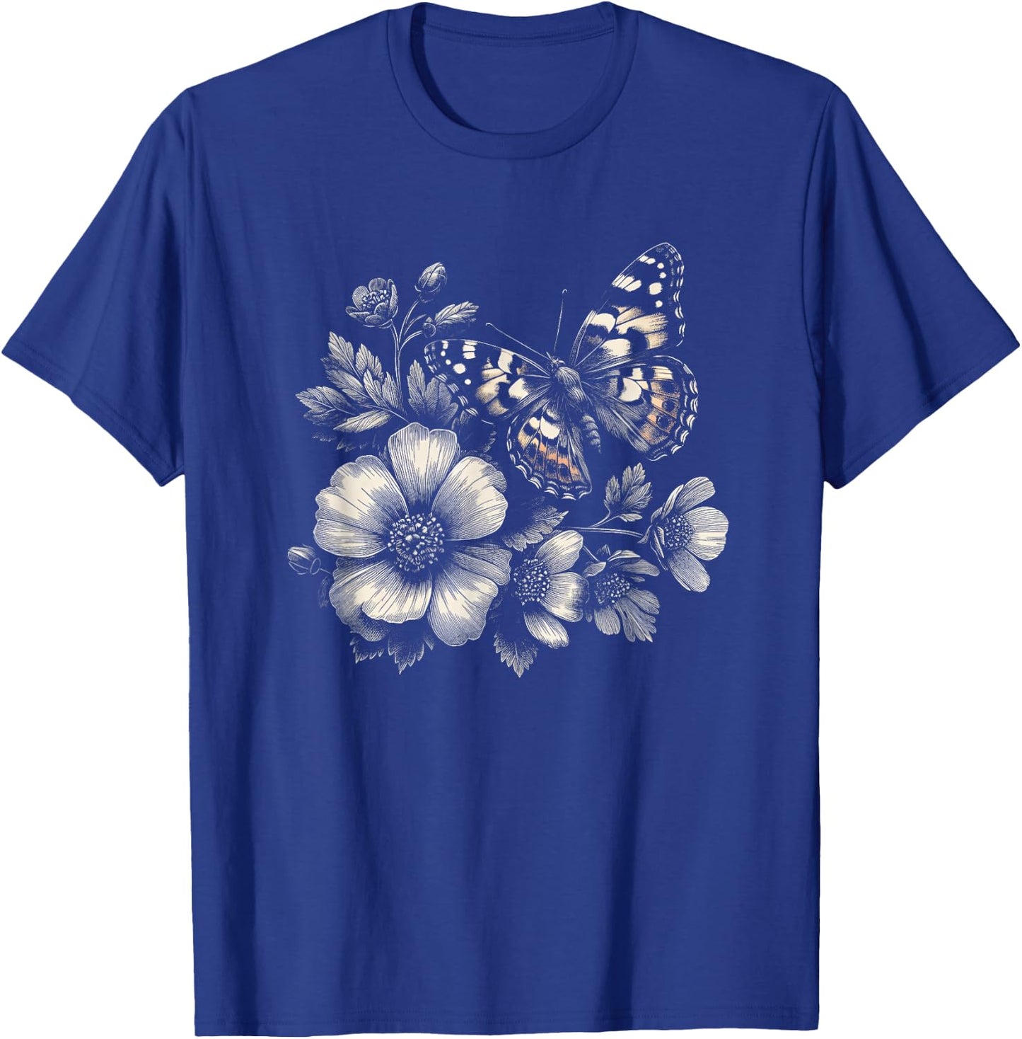 Butterfly with Flowers Graphic Art Design and Men T-Shirt - T-Shirt | Royal