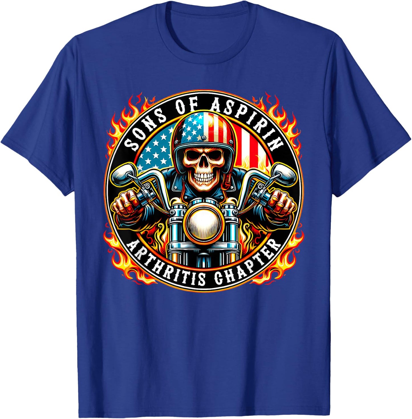 Sons of Aspirin Arthritis Chapter USA Rider Motorcycle Biker T-Shirt - T-Shirt | Royal