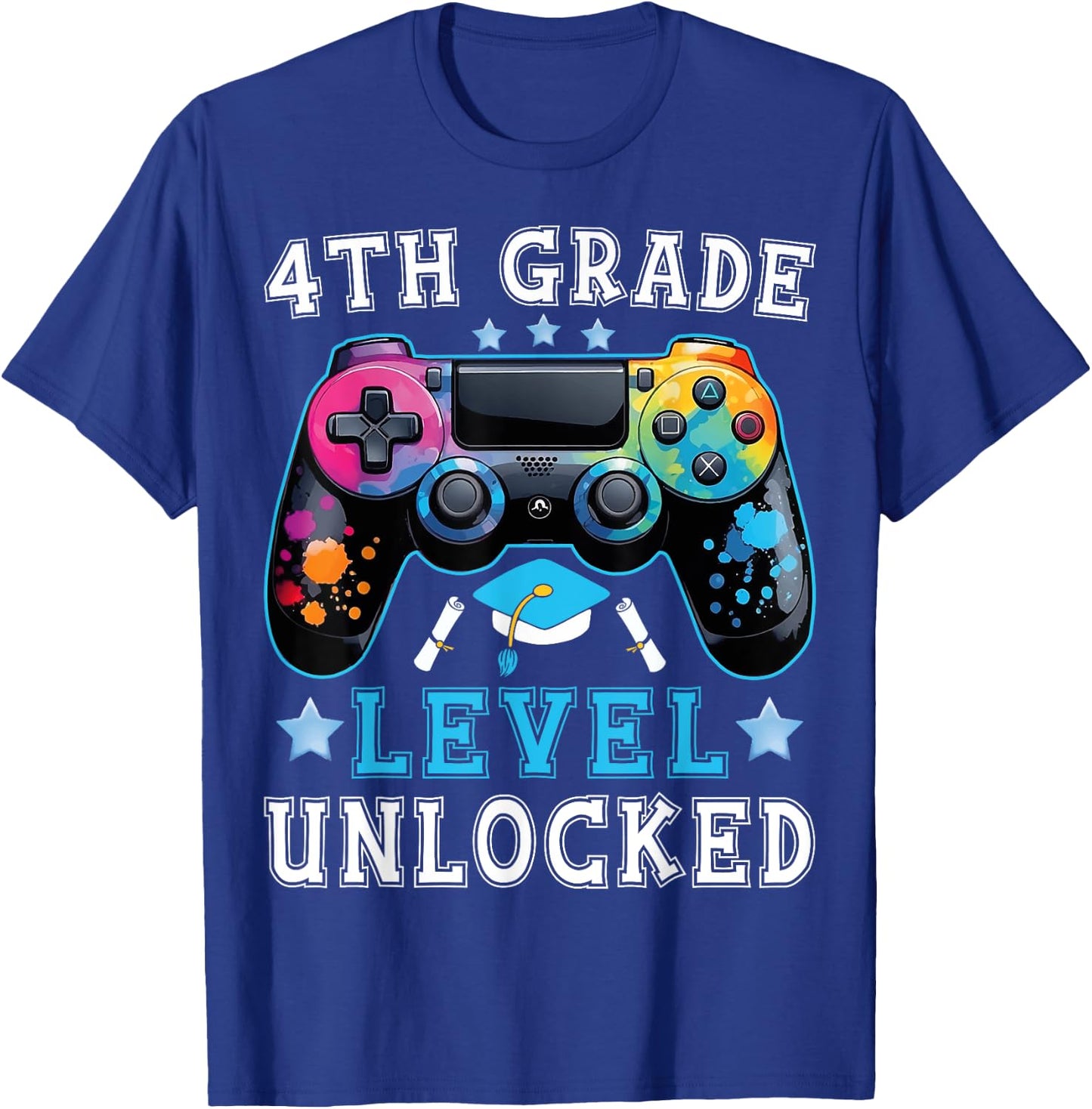 4th Grade Level Unlocked Gamer Boys First Day Back To School T-Shirt - T-Shirt | Royal