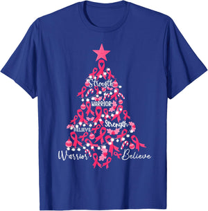Breast Cancer Christmas Tree Pink Ribbon Fight Awareness T-Shirt - T-Shirt | Royal