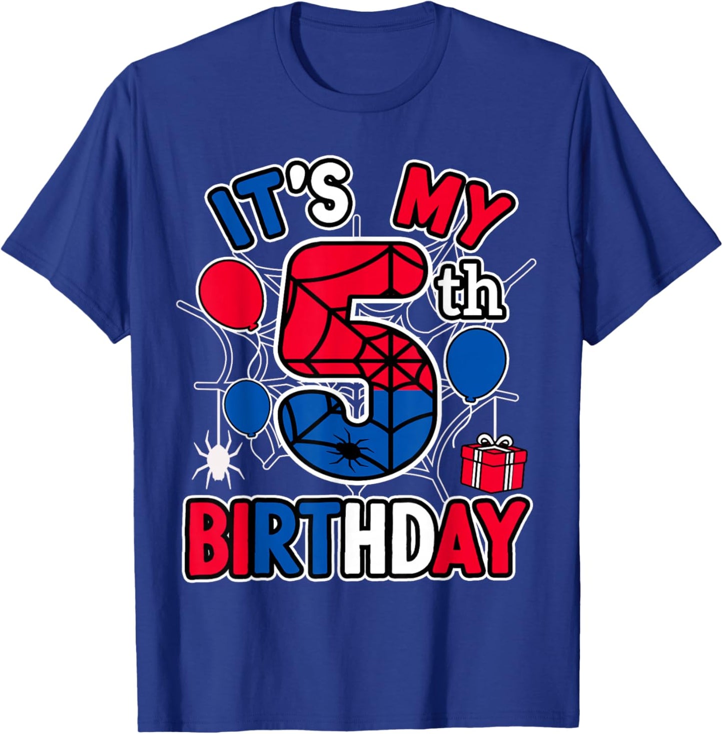 5th Birthday Present Boy Spider Web Theme Party 5 Year Old T-Shirt - T-Shirt | Royal