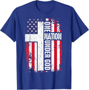 One Nation Under God 4th July Shirt Christian Women Dad Men T-Shirt - T-Shirt | Royal