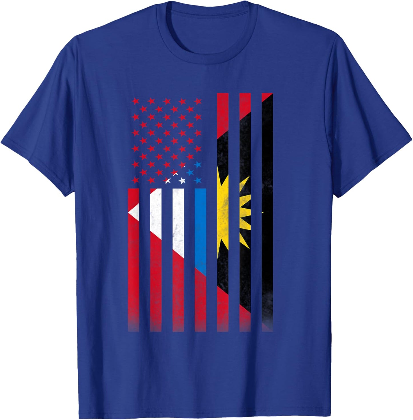 Half Antiguan & Barbudan Flag | Vintage American Inside USA T-Shirt - T-Shirt | Royal