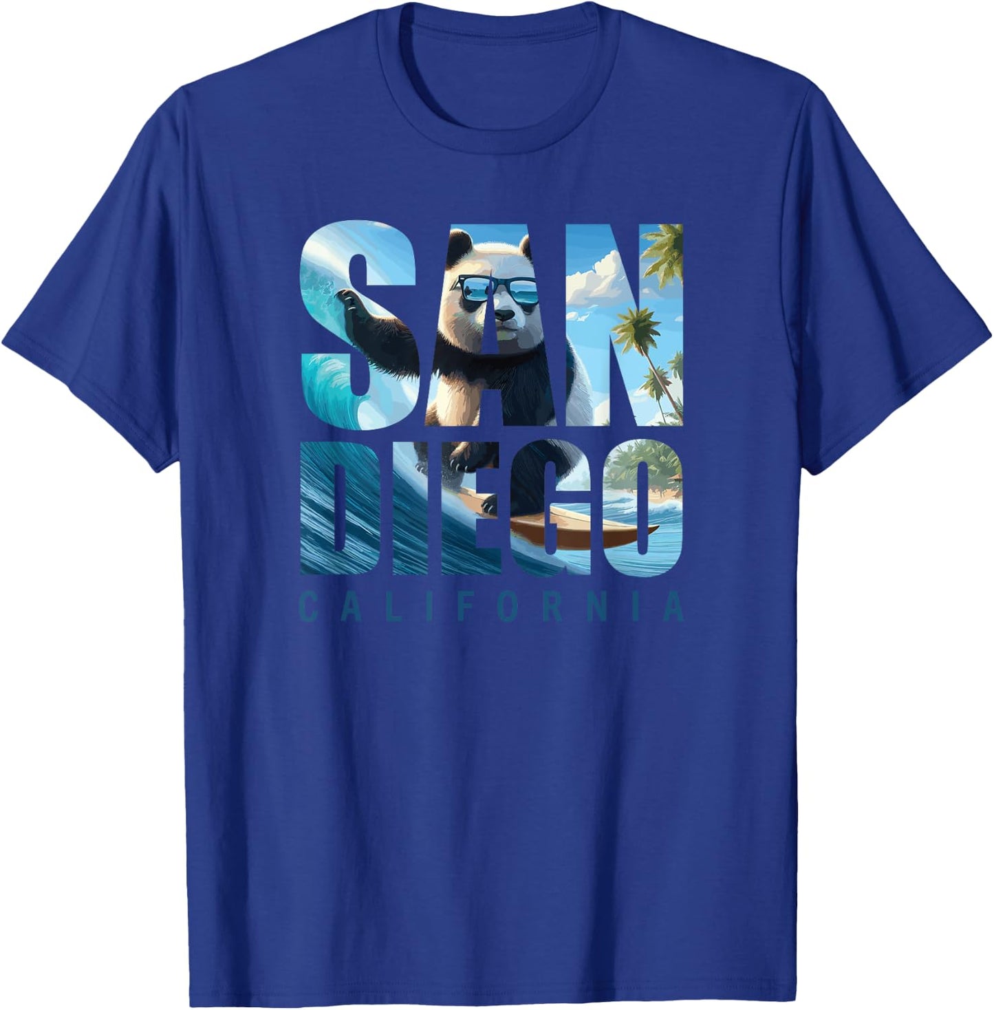 San Diego Panda Surfing California Beach Surf Women Girls Kids T-Shirt - T-Shirt | Royal