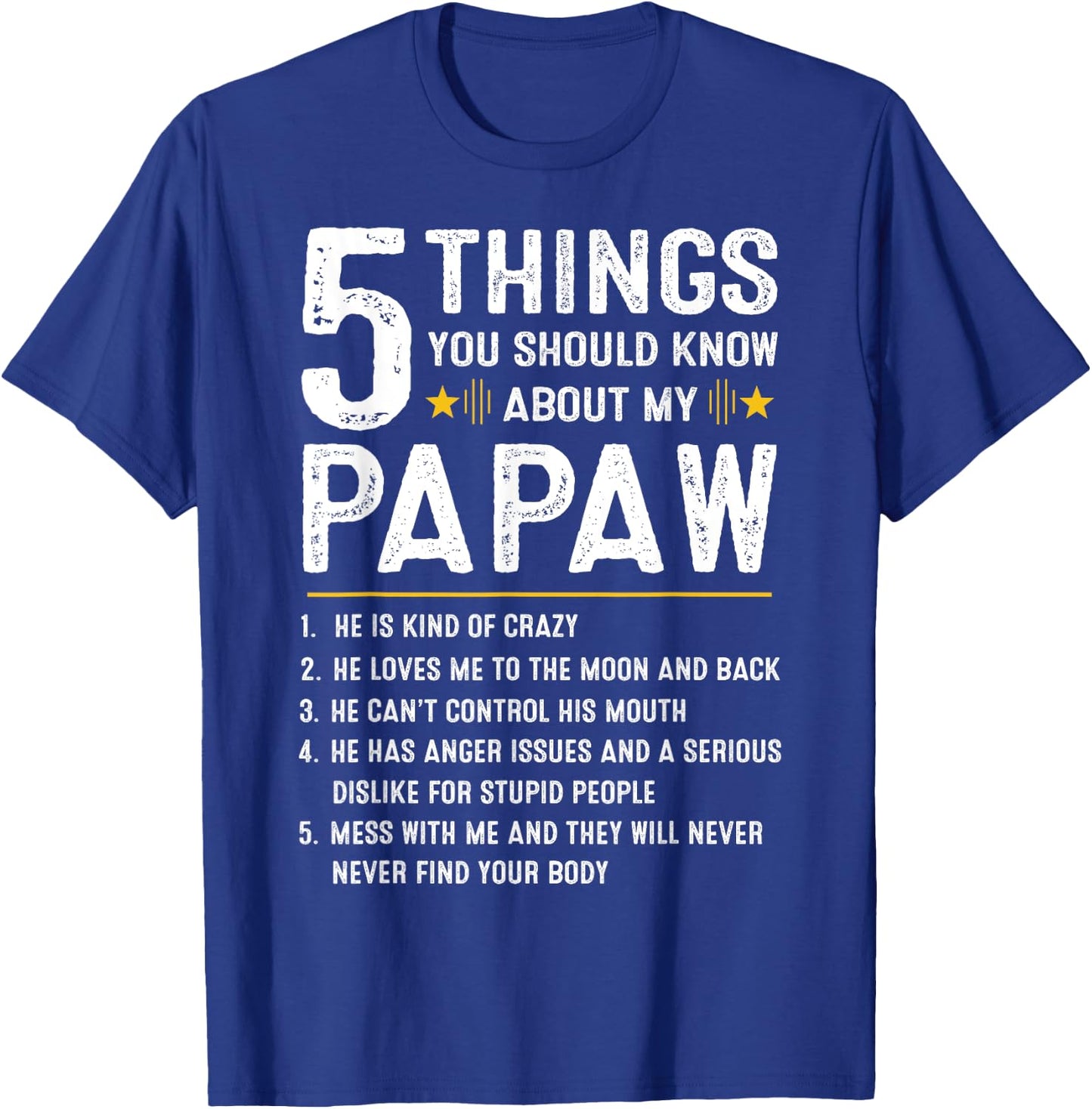 5 Things You Should Know About My Papaw Funny Fathers Day T-Shirt - T-Shirt | Royal