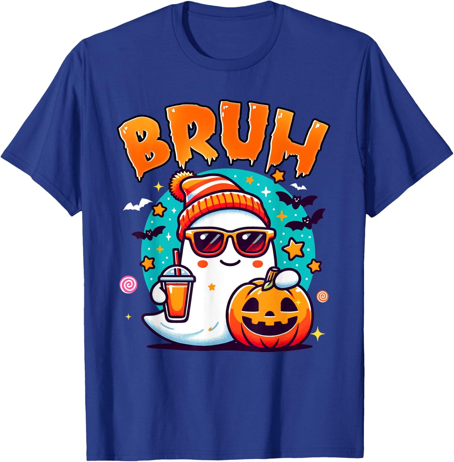 Bruh Ghost Halloween Cute Ghost Trick Or Treat Candy Kids T-Shirt - T-Shirt | Royal