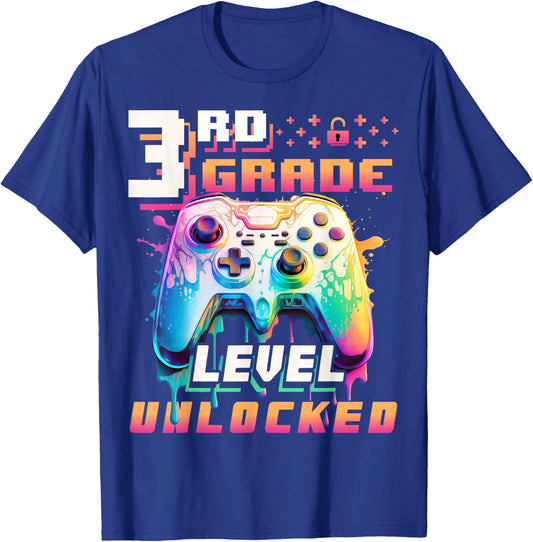 Back to School 3rd Grade Boys Gamer First Day School Level T-Shirt - T-Shirt | Royal