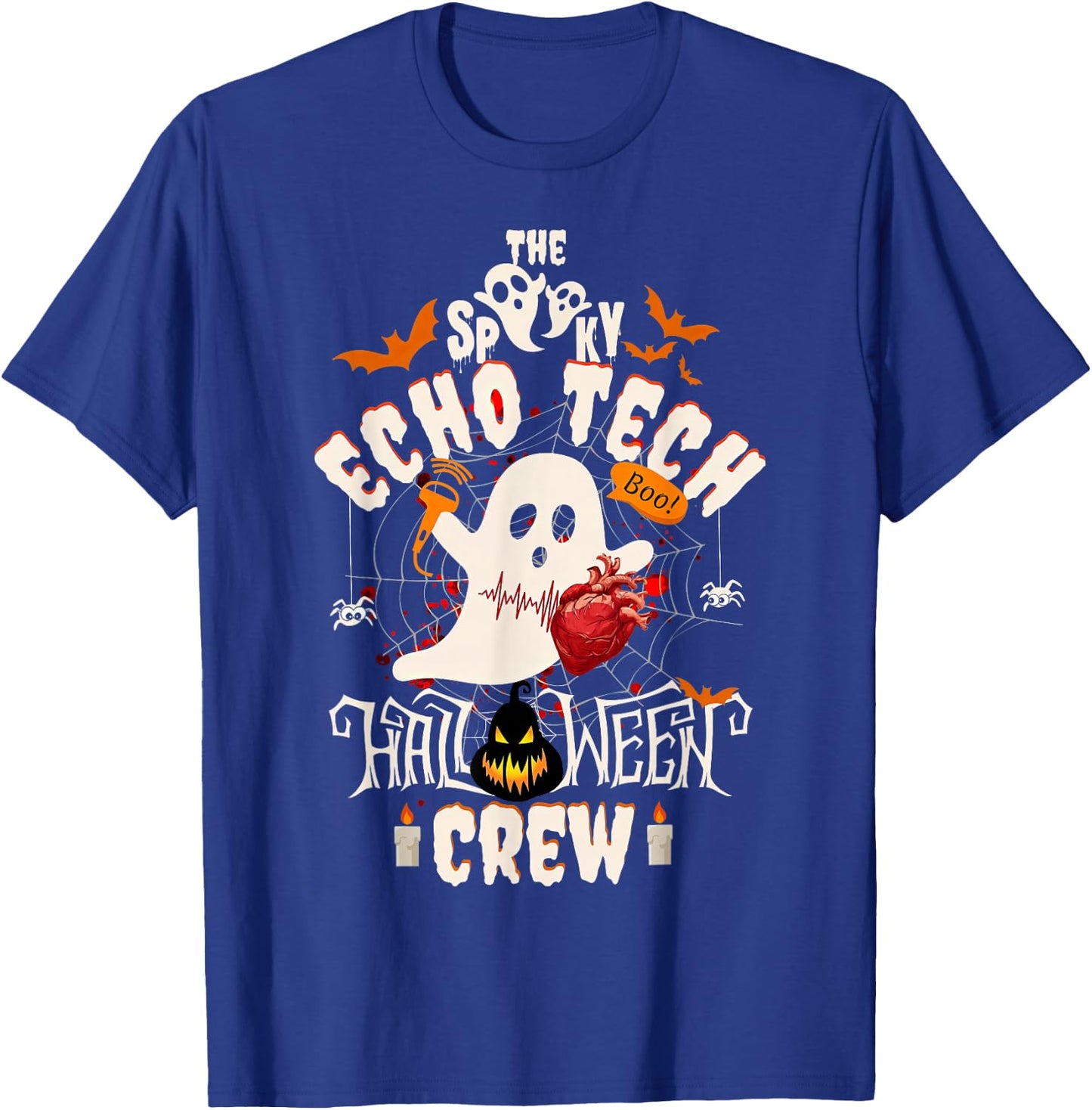 Spooky Echo Tech Halloween Crew Cardiac Sonographer Ghost T-Shirt - T-Shirt | Royal