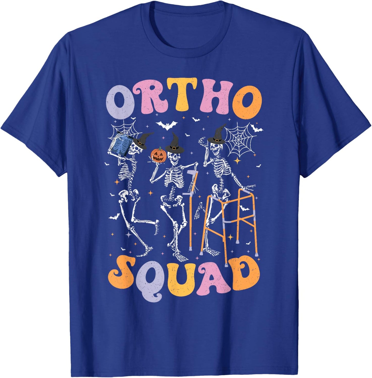 Ortho Squad Halloween Pumpkin Dancing Orthopedic Skeletons T-Shirt - T-Shirt | Royal