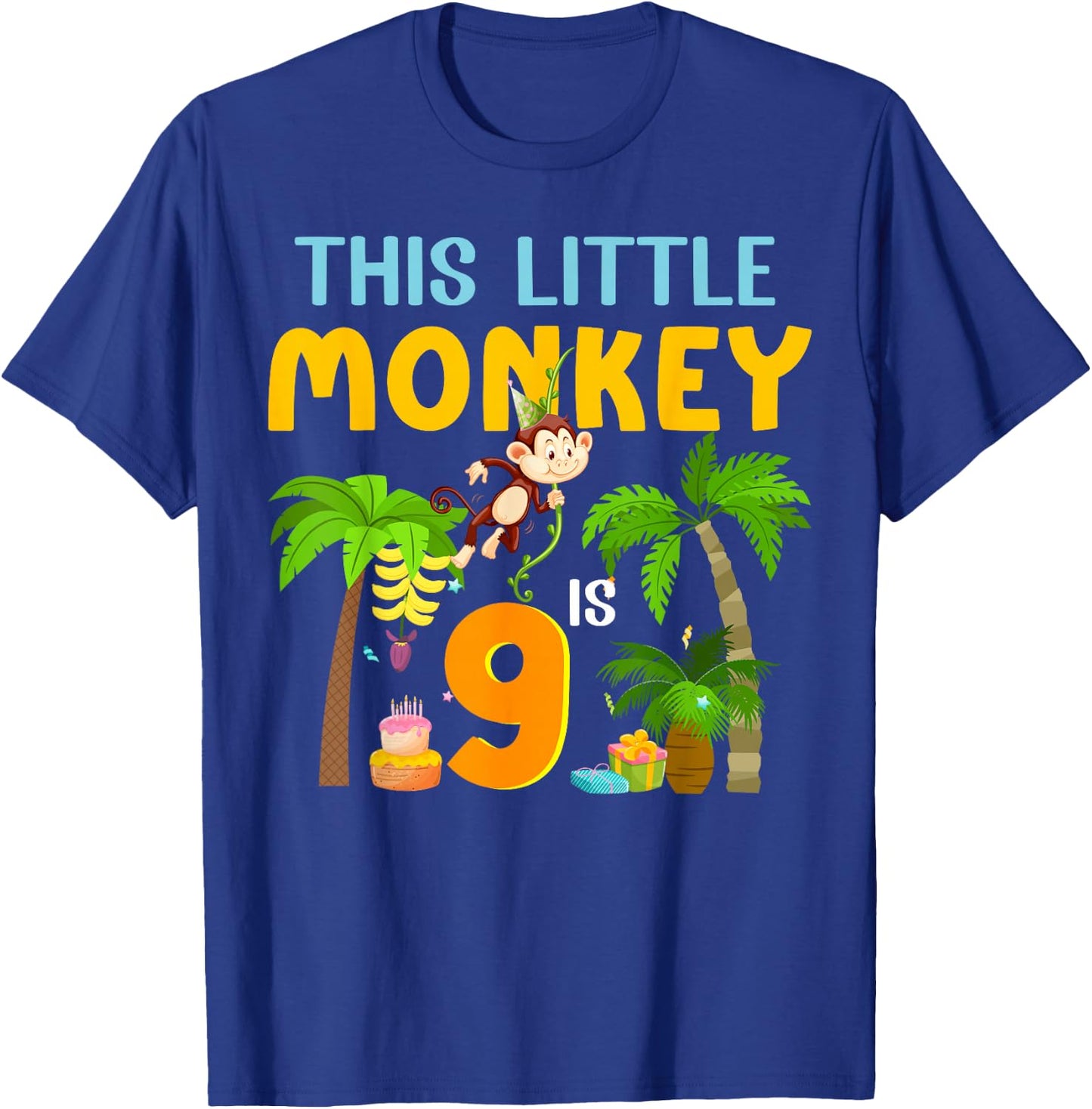 This Little Monkey Is 9 Jungle Animal 9th Bday 9 Years Old T-Shirt - T-Shirt | Royal