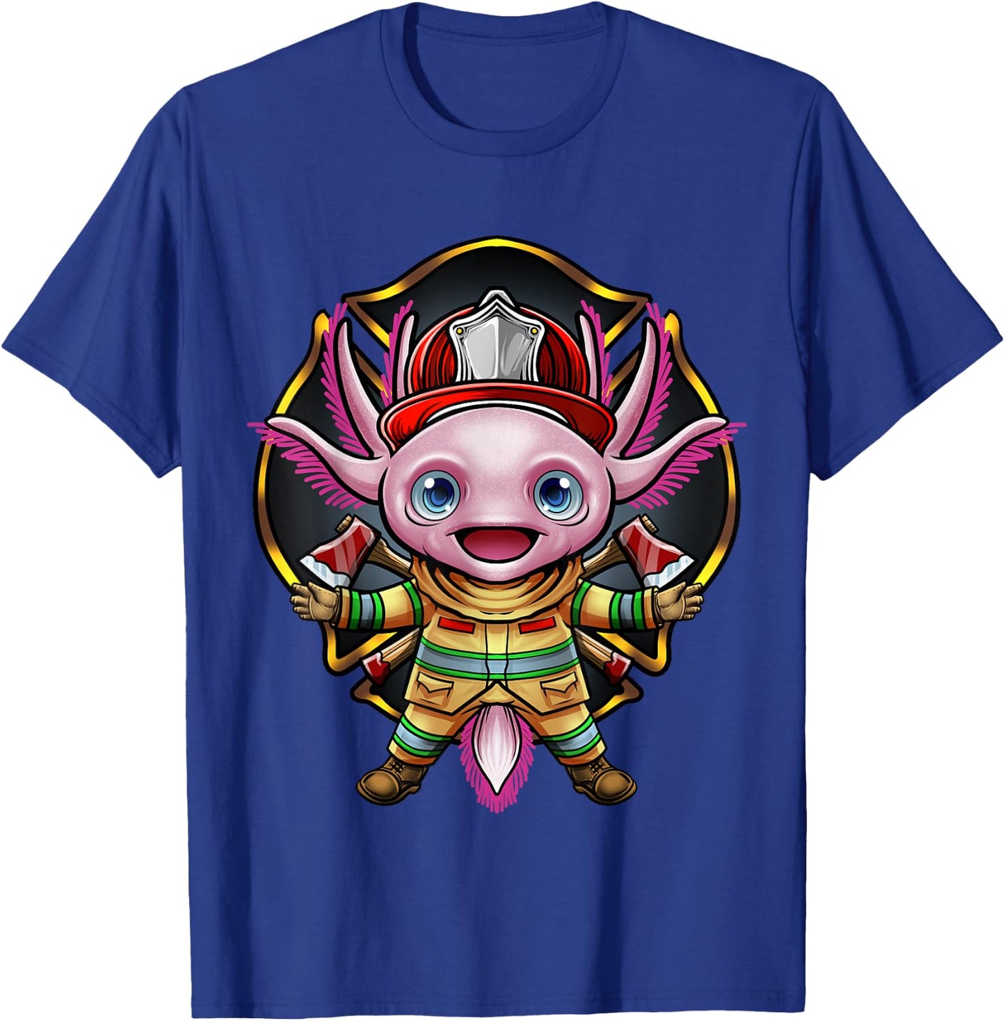 Axolotl Firefighter Fireman Helmet Ax Bunker Gear Fire Chief T-Shirt - T-Shirt | Royal