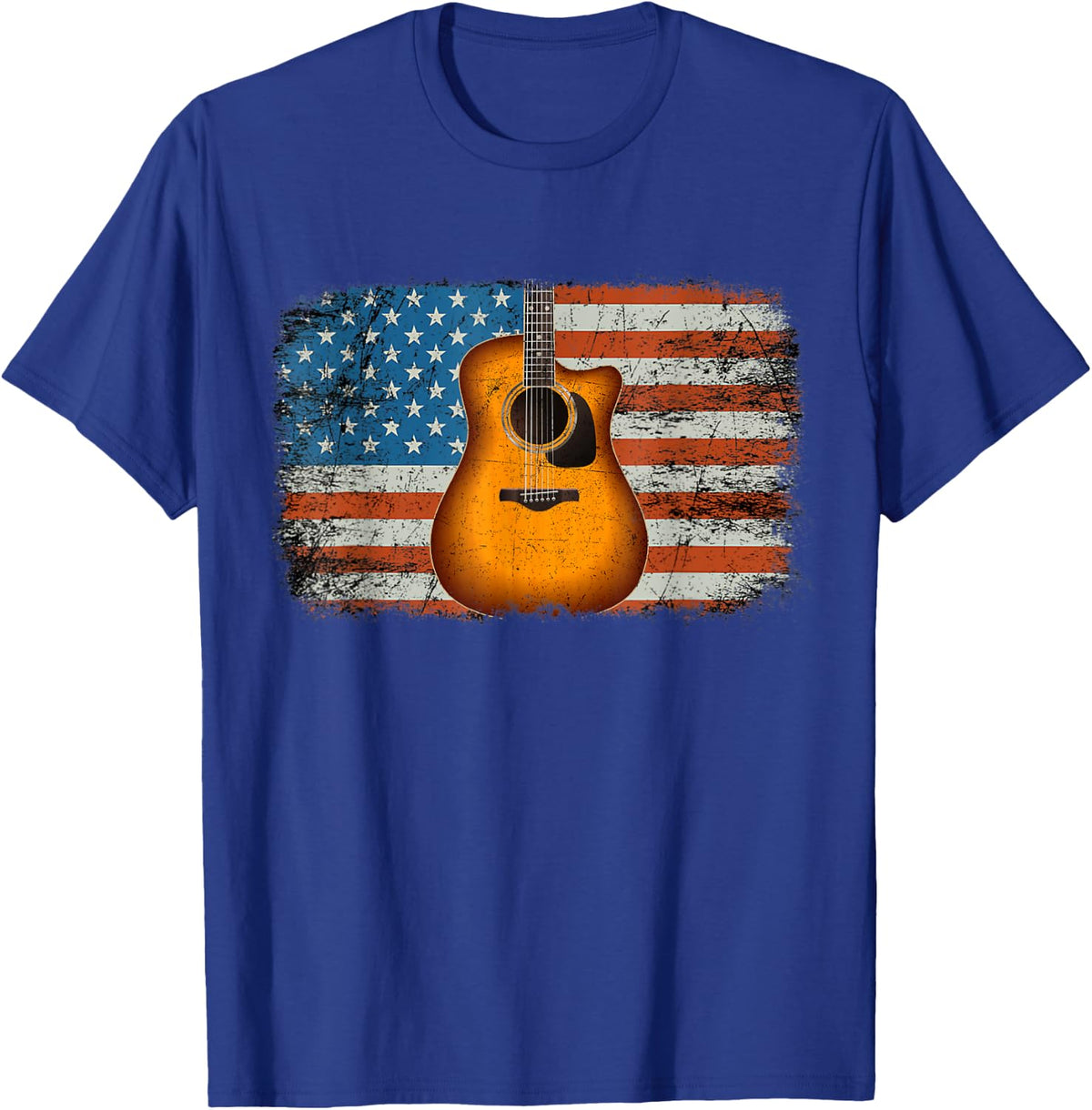 Acoustic Guitar 4th of July American Flag USA Country Music Women Kids Men T-Shirt - T-Shirt | Royal