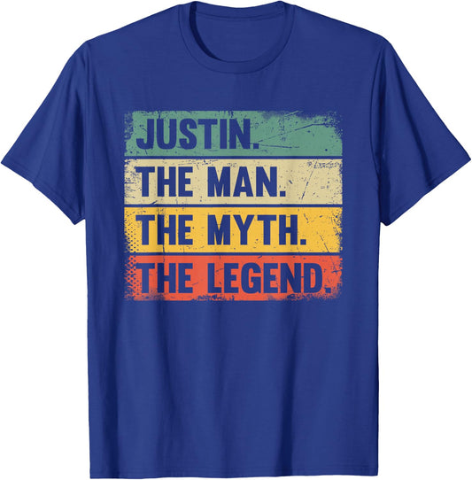 Justin The Man The Myth The Legend - Retro Gift Justin T-Shirt - T-Shirt | Royal