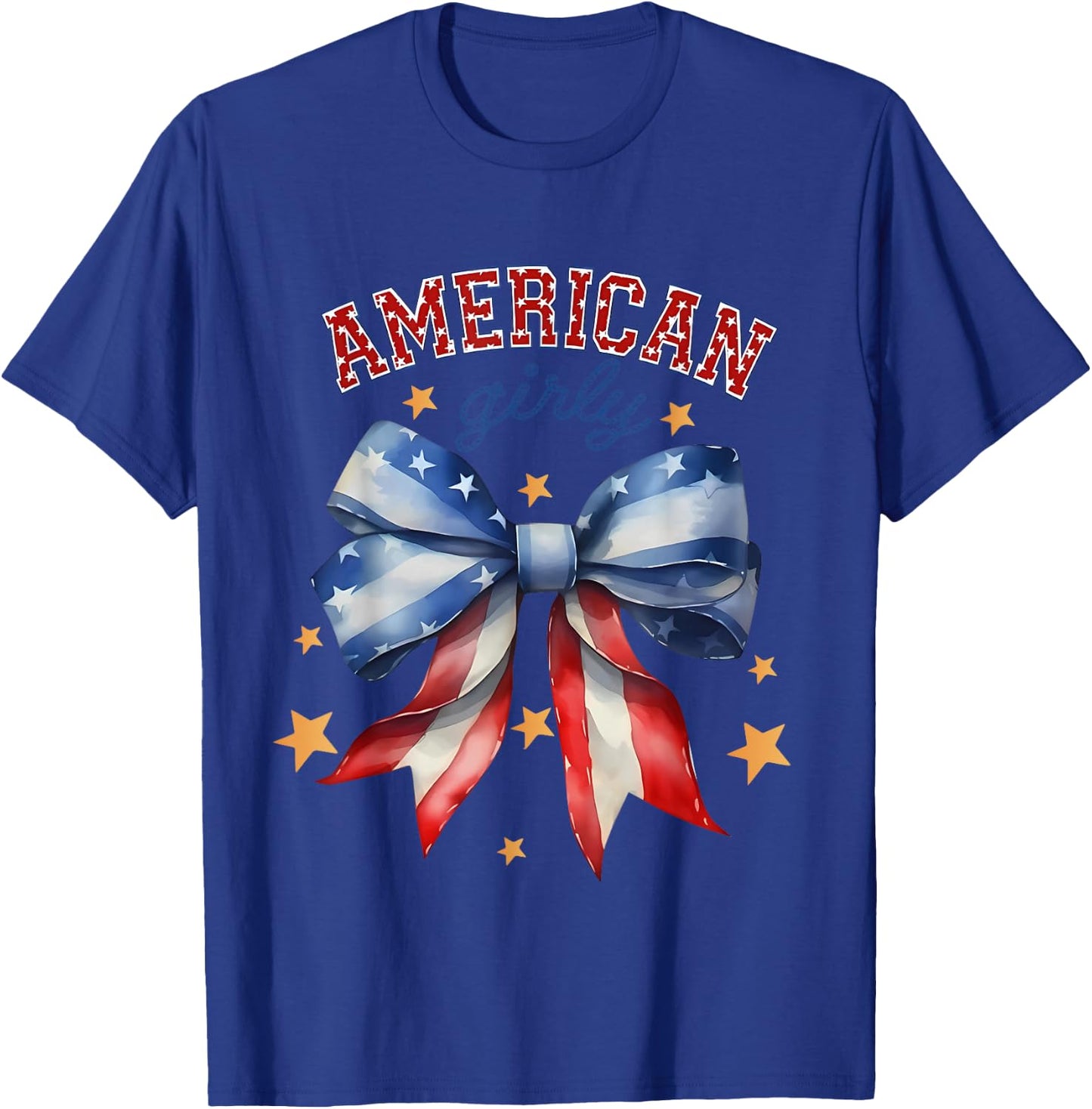 American Girly Coquette Bow 4th of July Flag Women Girls T-Shirt - T-Shirt | Royal