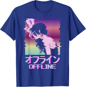 Offline Japanese Vaporwave Alt Indie Aesthetic Anime Girl T-Shirt - T-Shirt | Royal